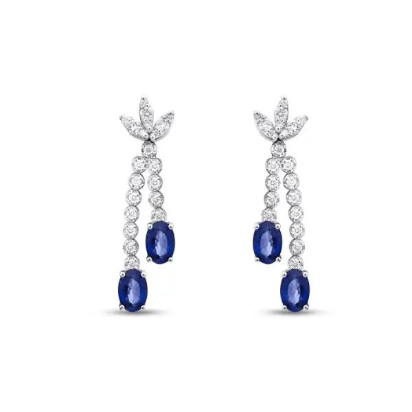2.66 Karat Pırlanta Safir Lotus Küpe