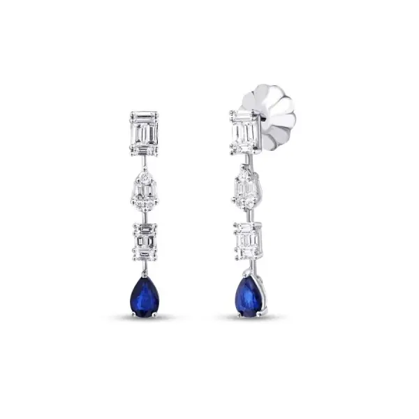 2.00 Karat Pırlanta Baget Safir Küpe