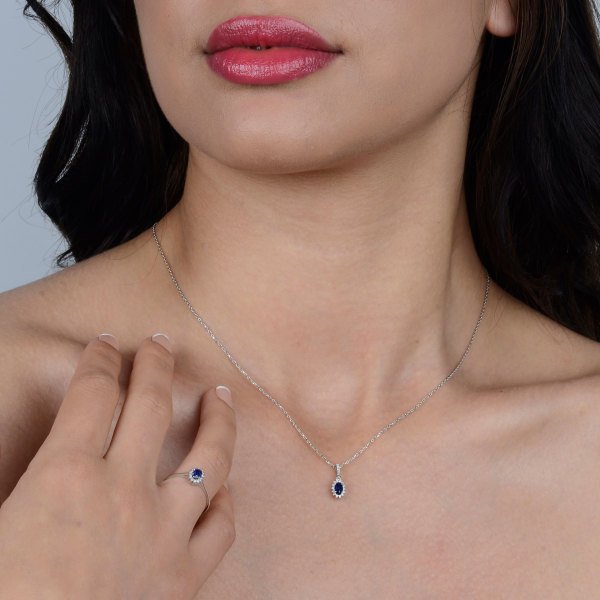0,35 Karat Safir Pırlanta Kolye