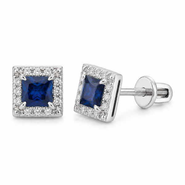 0.62 Karat Safir ve E Renk SI Pırlanta Küpe