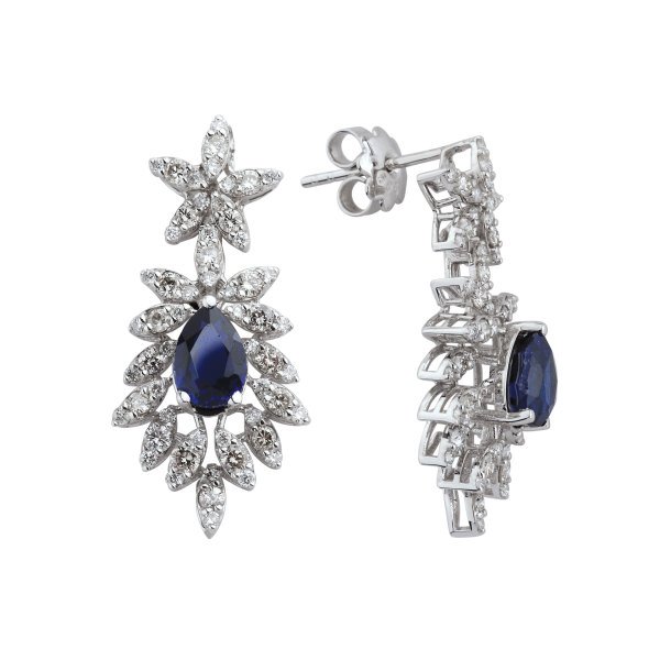 3,14 Karat Safir Pırlanta Küpe