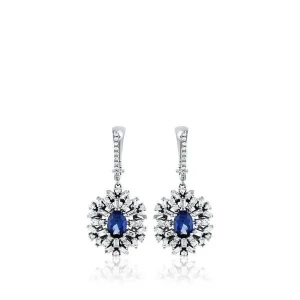 3.66 Karat Pırlanta Safir Küpe