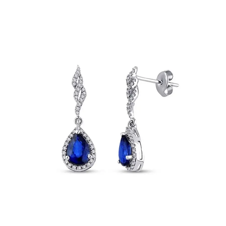 1.76 Karat Pırlanta Safir Küpe