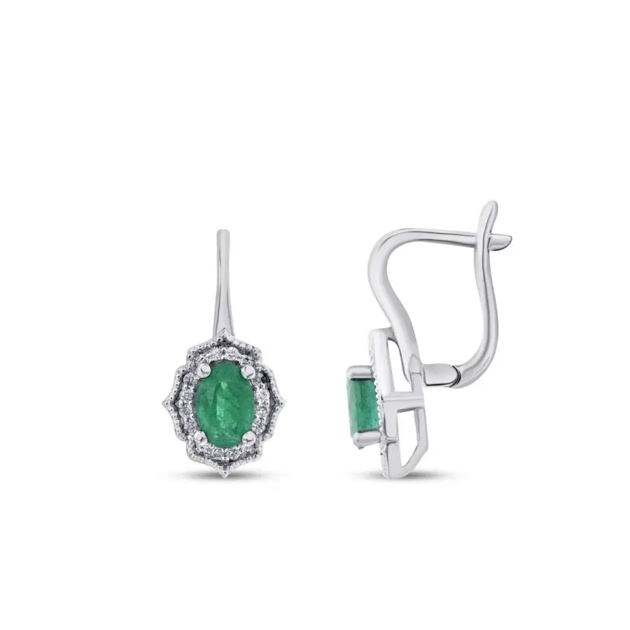 0.94 Karat Pırlanta Zümrüt Küpe