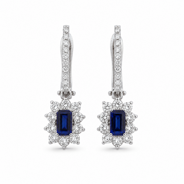 0.70 Karat Safir 0.77 Karat G VS Pırlanta Küpe