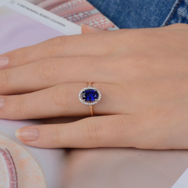 0,14 Karat Pırlanta Safir Yüzük